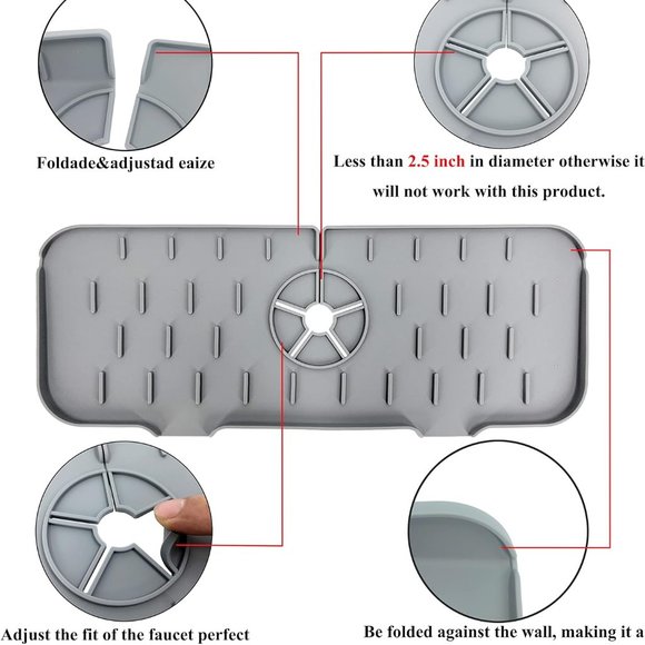 Silicone Sink/Faucet Water Catcher Mat, Kitchen Faucet Sink Splash Guard NEW - Picture 5 of 8